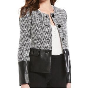 Brand New Karl Lagerfeld Paris Women's Tweed with Faux Leather Jacket